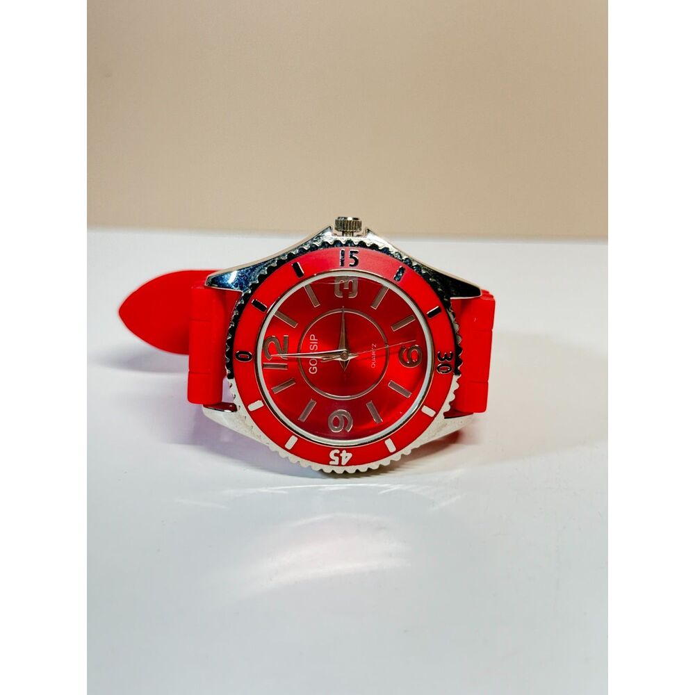 Gossip Women's GSP816C Red Dial Quartz Watch Silver Case Silicone Band